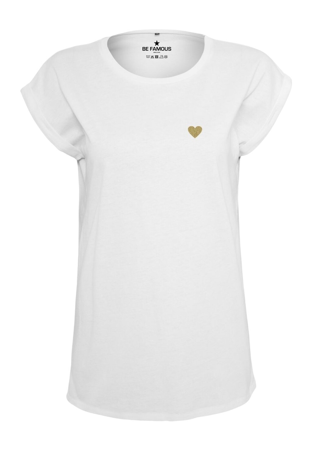 

Футболка базовая CLASSIC ROLL UP HEART Be Famous, цвет shirt white print k gold glitter