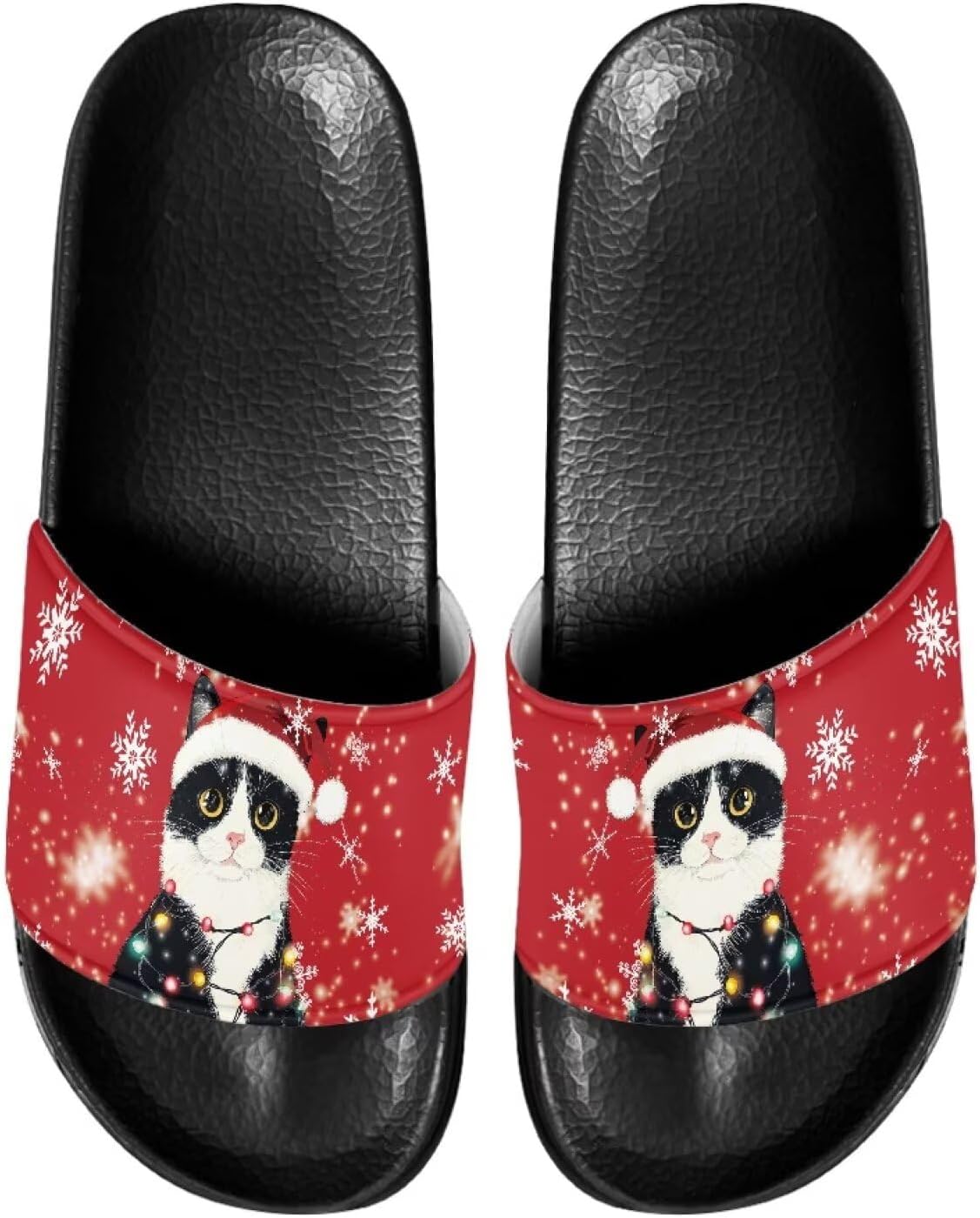 

Противоскользящие сланцы для женщин и мужчин, открытые босоножки для дома, удобные плоские шлепанцы для ванной и пляжа Annejudy, Christmas Cats