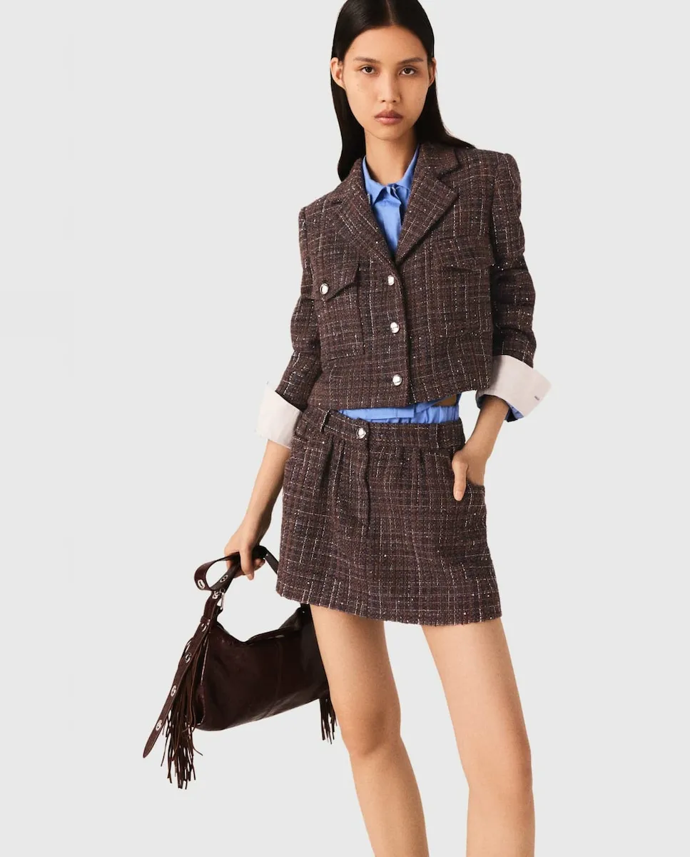 

Короткая женская твидовая куртка Maje, коричневый