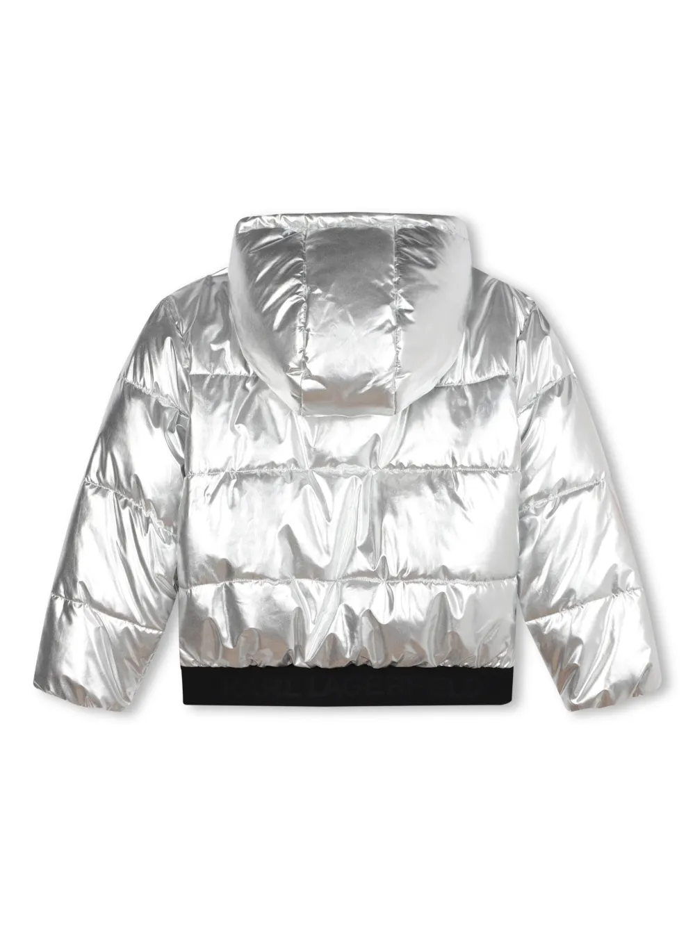 Пуховик с эффектом металлик KARL LAGERFELD KIDS, серебряный — фото 2