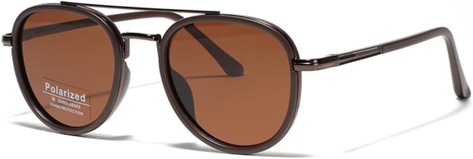 

Металлические поляризованные солнцезащитные очки для мужчин с двойной перемычкой Tr90, круглые, для женщин, для вождения, мужские, черные с коричневыми линзами VFDHN, 4