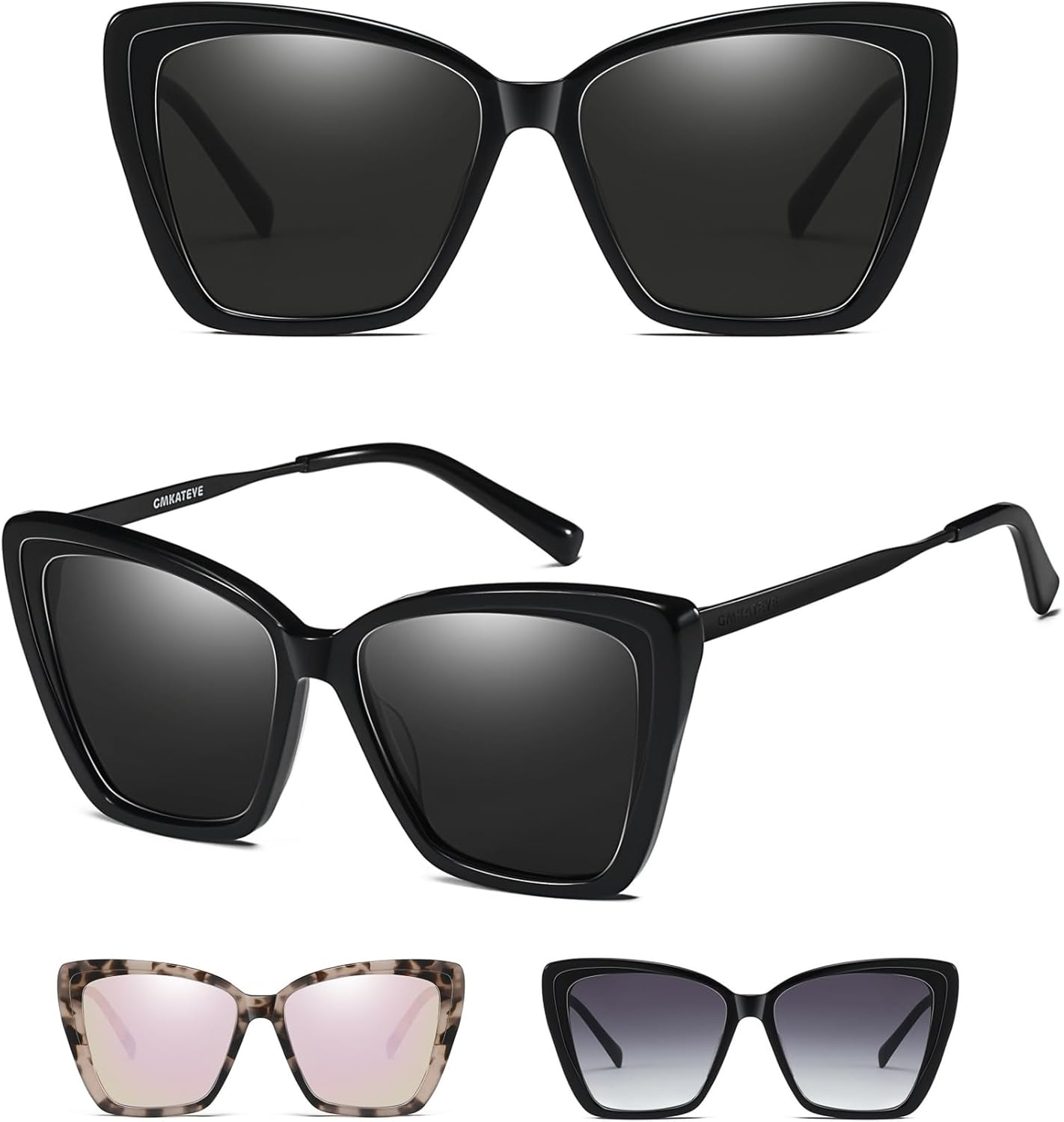 

Большие солнцезащитные очки «кошачий глаз» для женщин, защита от УФ-излучения UV400, модные и стильные очки для пляжного отдыха и вождения GMKATEYE, Black + Gray Lense