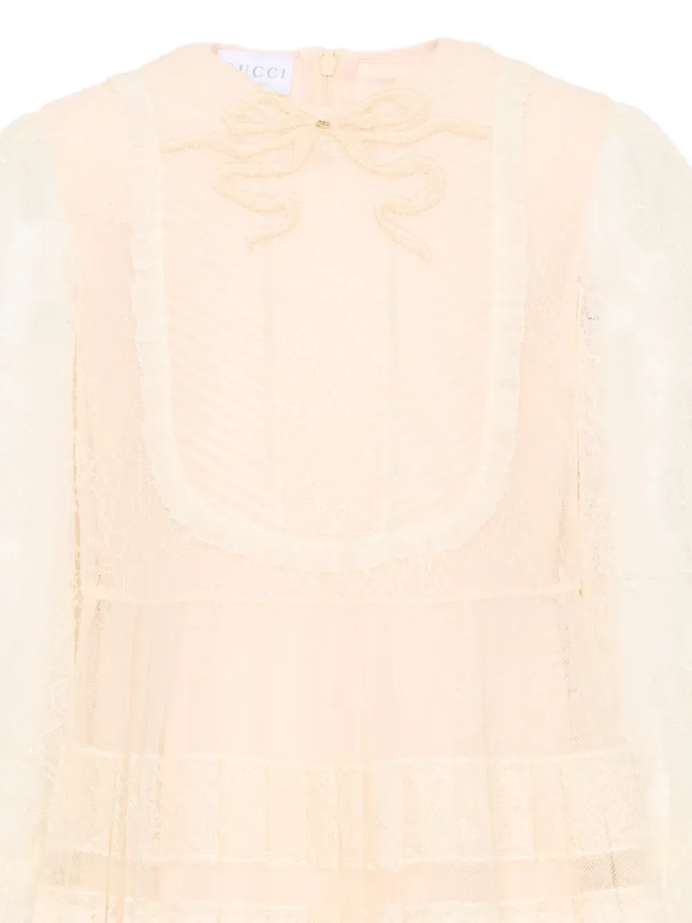 Многоярусное платье с кружевной отделкой Gucci Kids, нейтральный — фото 3