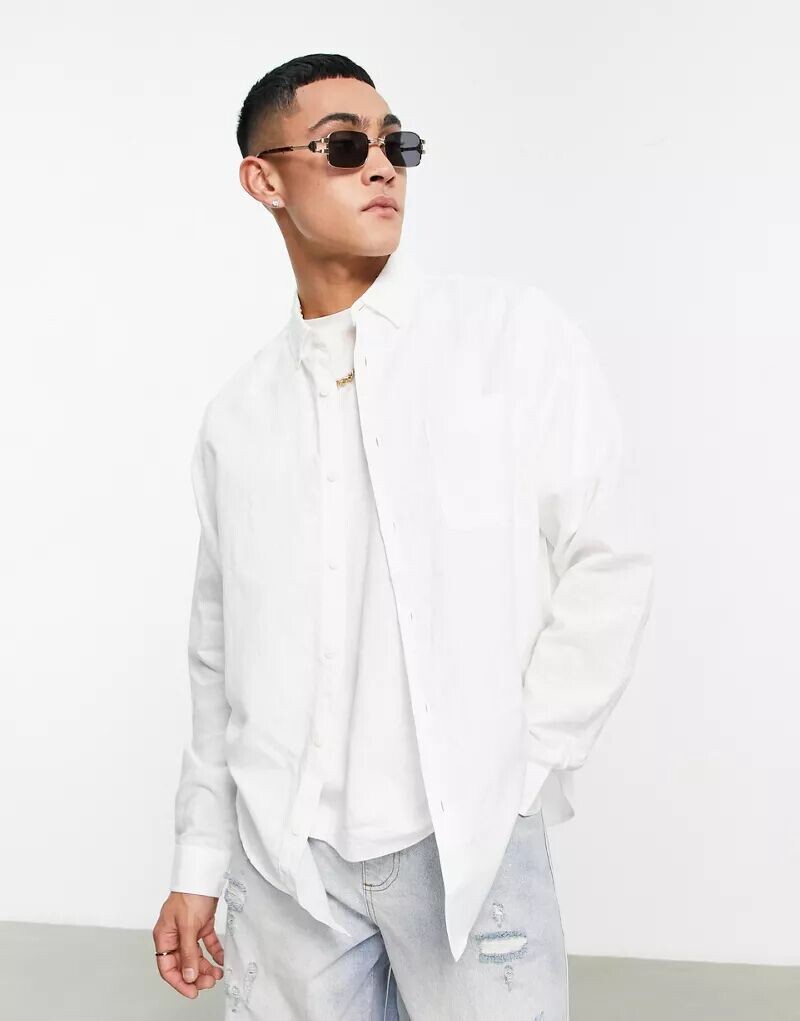 Белая льняная рубашка оверсайз в стиле 90-х ASOS — фото 2