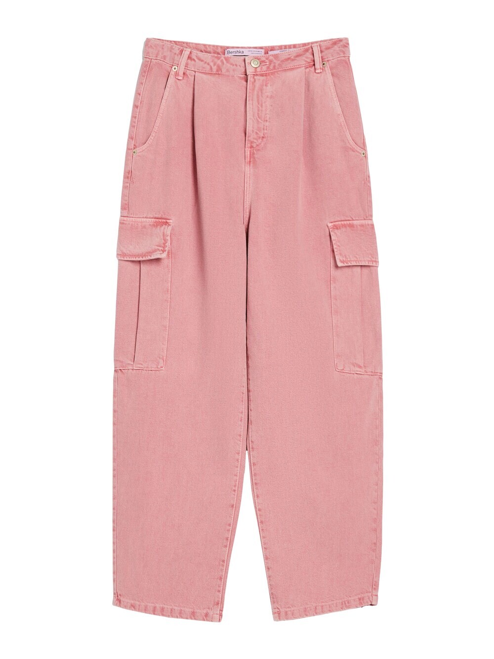 

Широкие джинсы-карго Bershka, темно-розовый