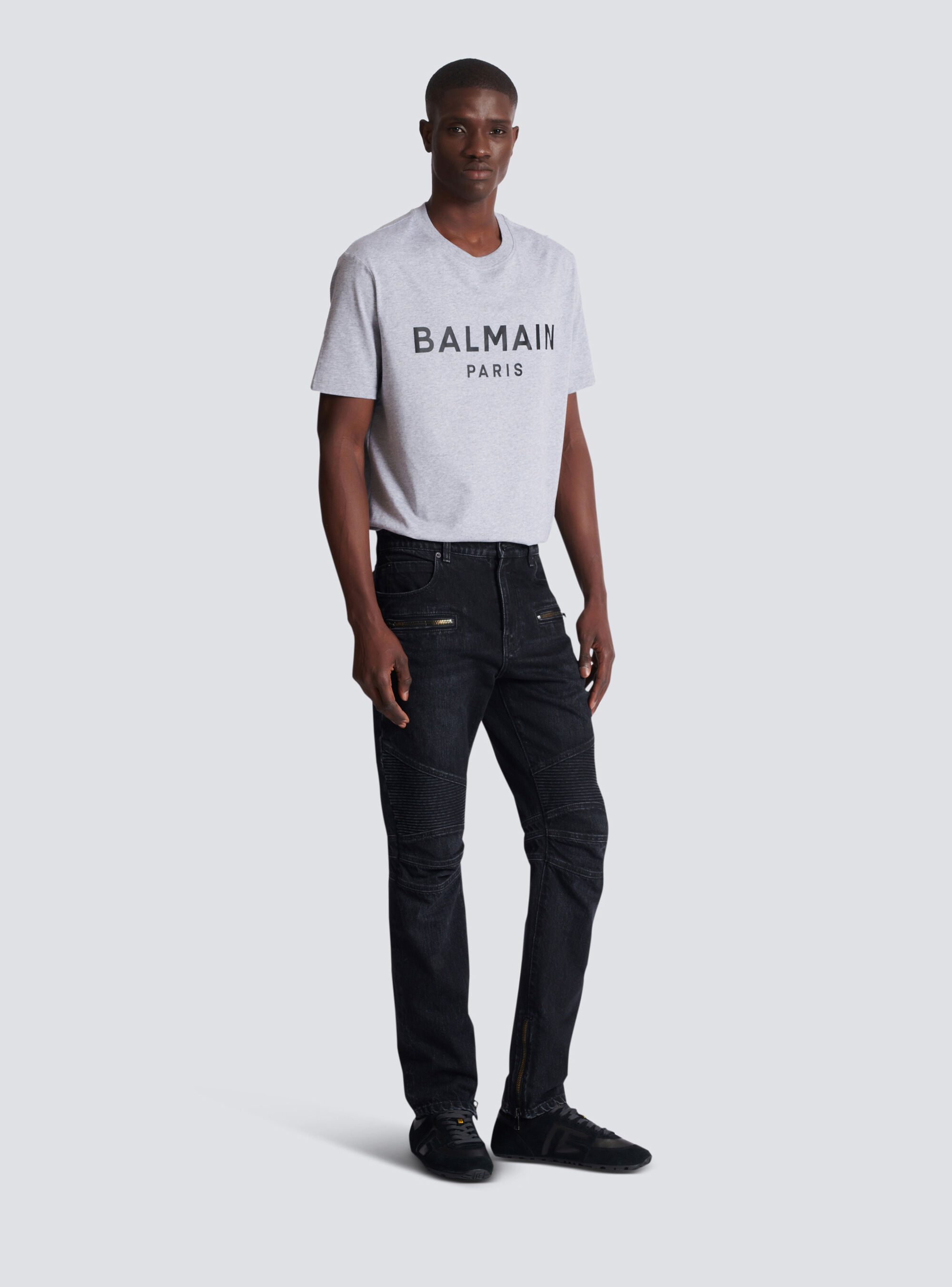 Байкерские джинсы из черного винтажного денима Balmain — фото 3