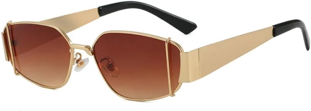 

Роскошные прямоугольные женские солнцезащитные очки с металлической оправой в стиле панк, мужские солнцезащитные очки для активного отдыха с защитой от УФ-излучения UV400 UATXTAU, Golden Double Brown