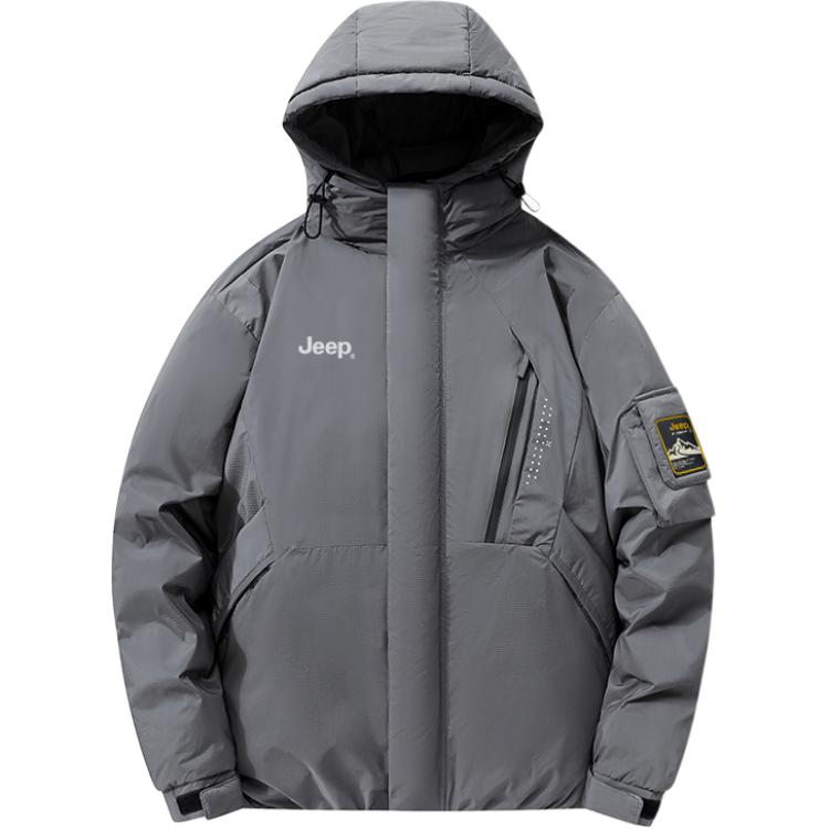 

Пуховик мужской с капюшоном утепленный карго Jeep, серый