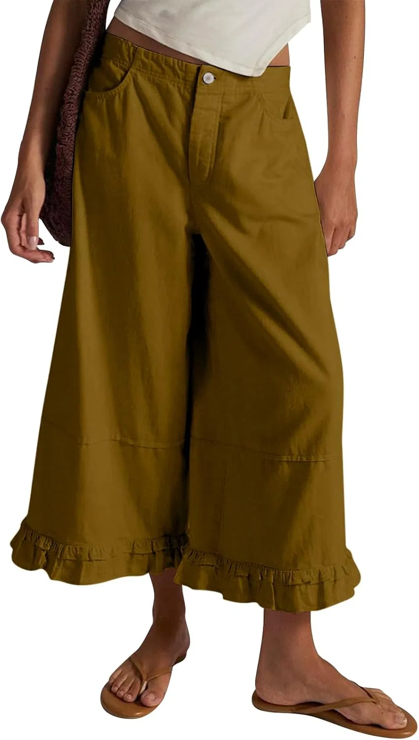 Джинсы свободные, Womens Wide Leg Jeans, арми-зеленый — фото 2