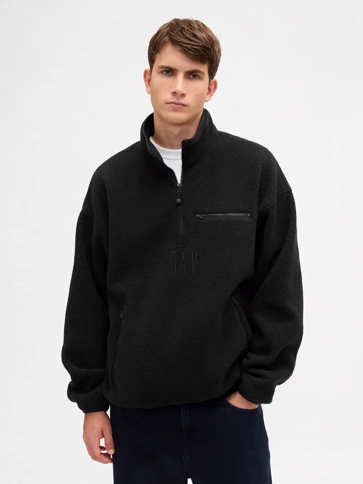 Флисовая кофта с высоким воротом GAP, черный