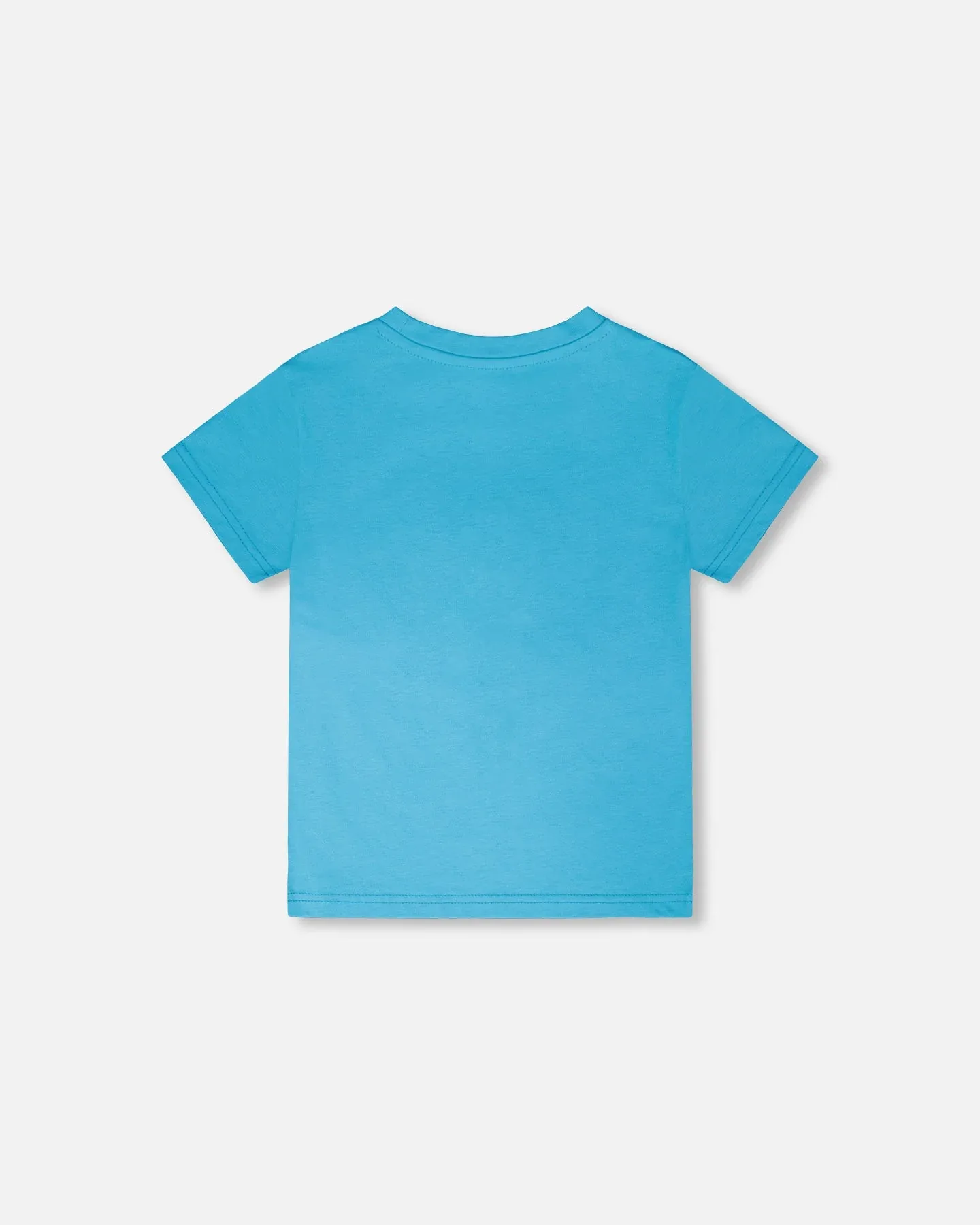 Футболка из органического хлопкового трикотажа с принтом, небесно-голубого цвета Deux Par Deux — фото 3