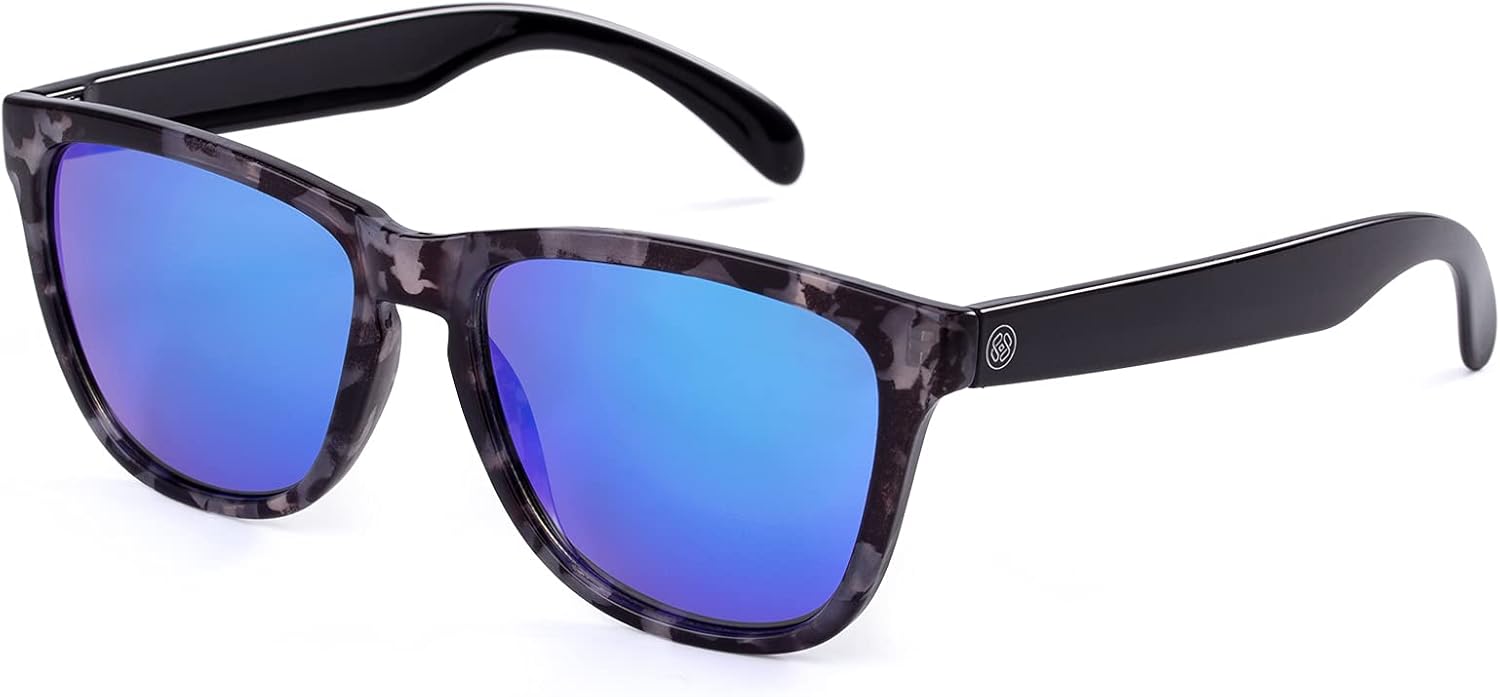 

Женские солнцезащитные очки COLOSSEIN, классическая квадратная оправа, зеркальные линзы UV400, подходят для пляжа, отдыха и вождения, C28 - Black Floral/Blue Mirrored Lens