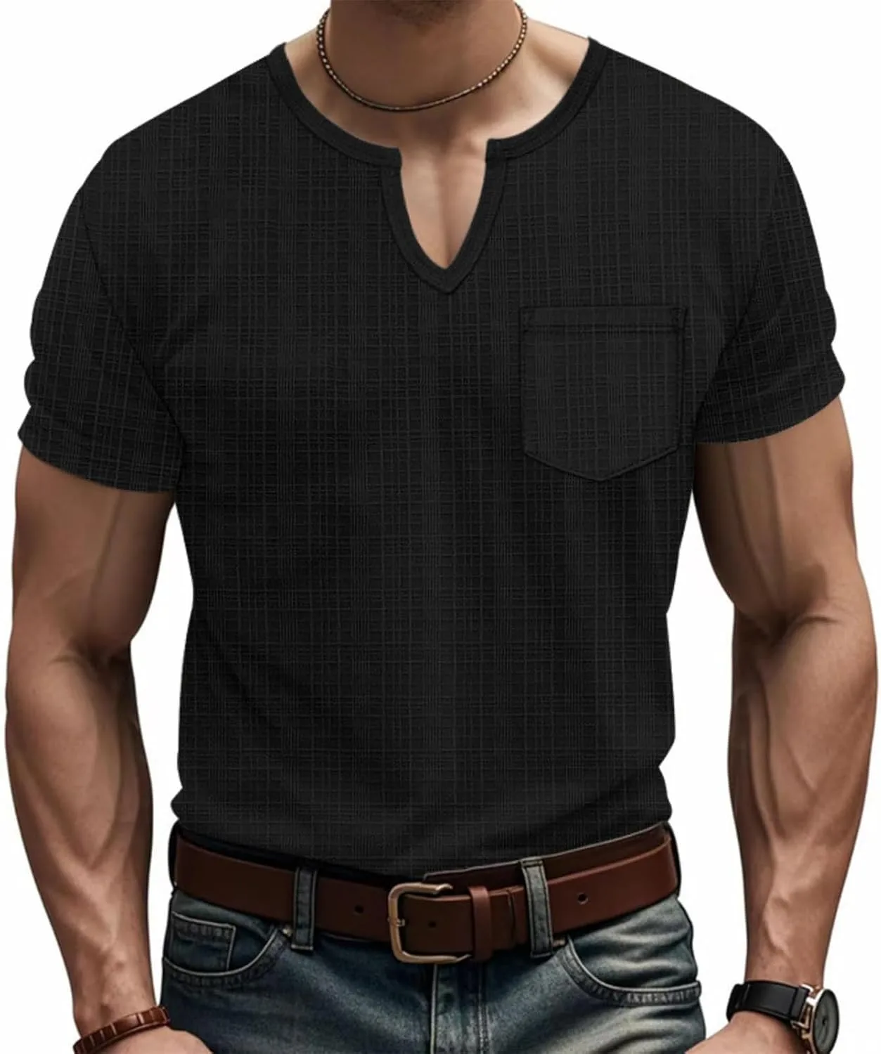 Мужская футболка Slim Fit V-образным вырезом, летняя, однотонная