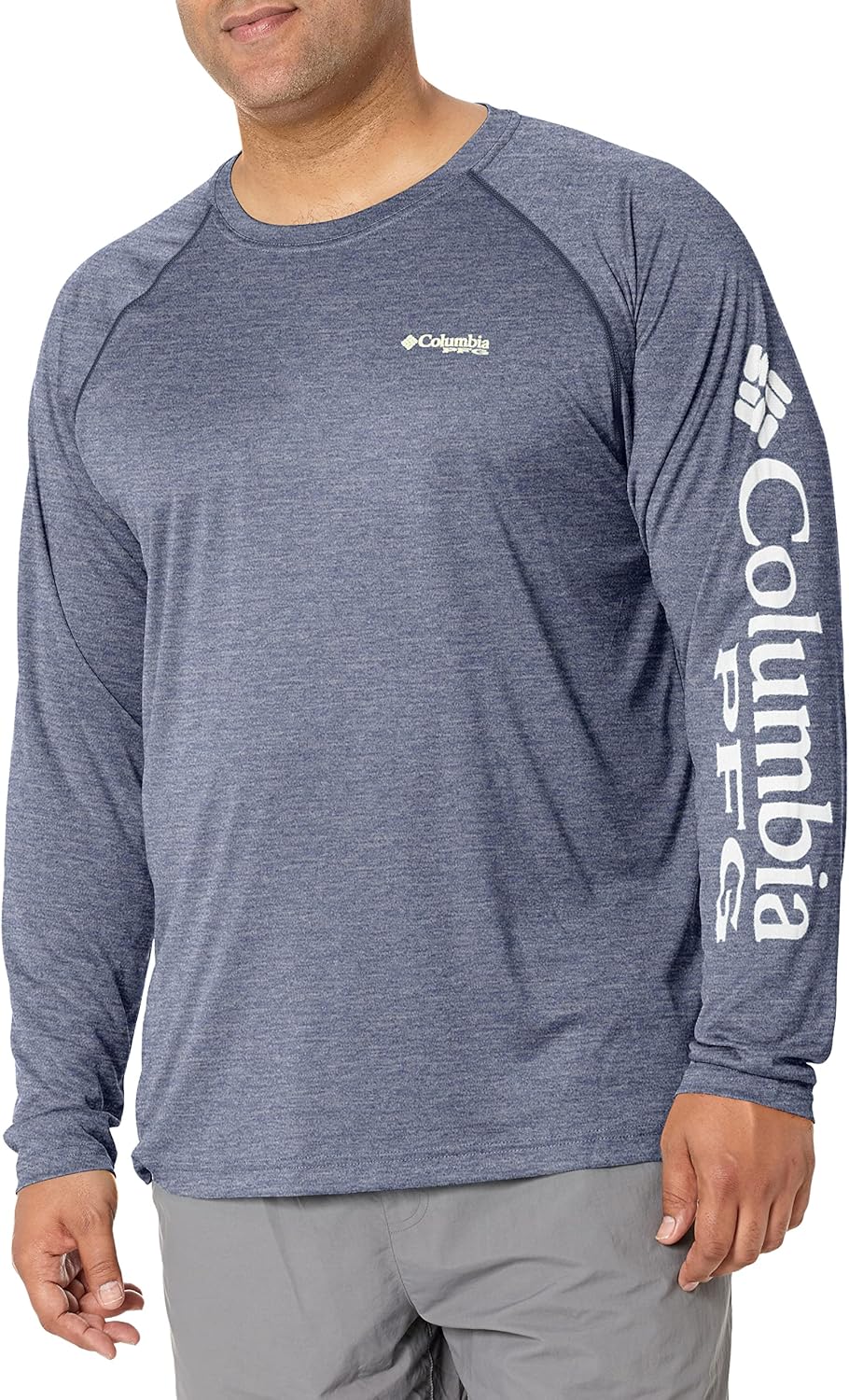 

Columbia мужская футболка PFG Terminal Tackle с длинным рукавом, Collegiate Navy Heather/White Logo