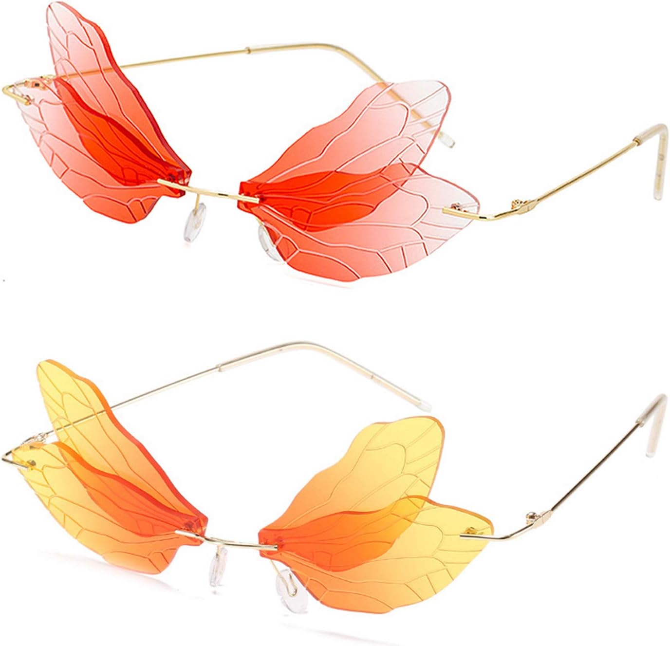 

COTIA/Модные солнцезащитные очки без оправы с изображением крыла стрекозы для женщин, винтажные, с прозрачными линзами цвета океана, мужские солнцезащитные очки розового и желтого цвета, Red&red Yelloe
