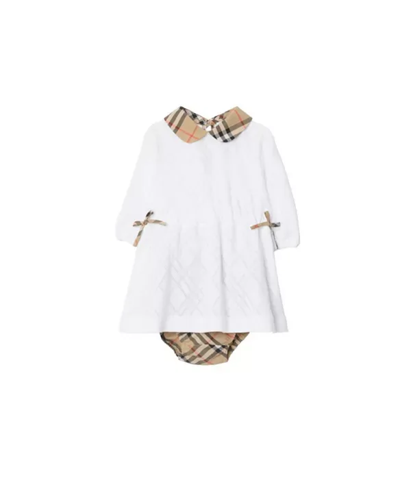 Хлопковое платье в клетку с панталонами - для малышей Burberry, White