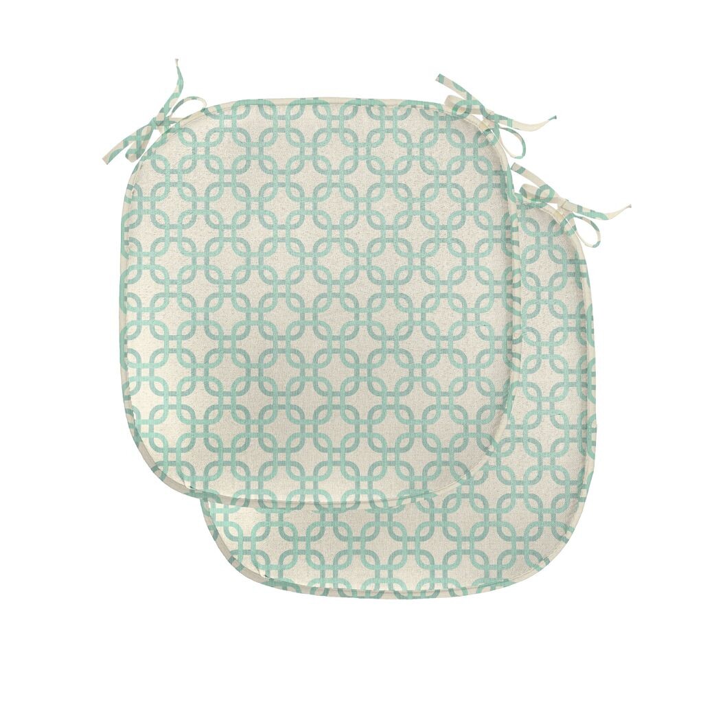 

ABAKUHAUS Бирюзовые подушки для обеденного стула, классическое ретро-искусство, декоративная водонепроницаемая подушка с ремнями для кухонных сидений, 40 см x 40 см — упаковка из 2 шт., мятно-зеленый кремовый, серебро