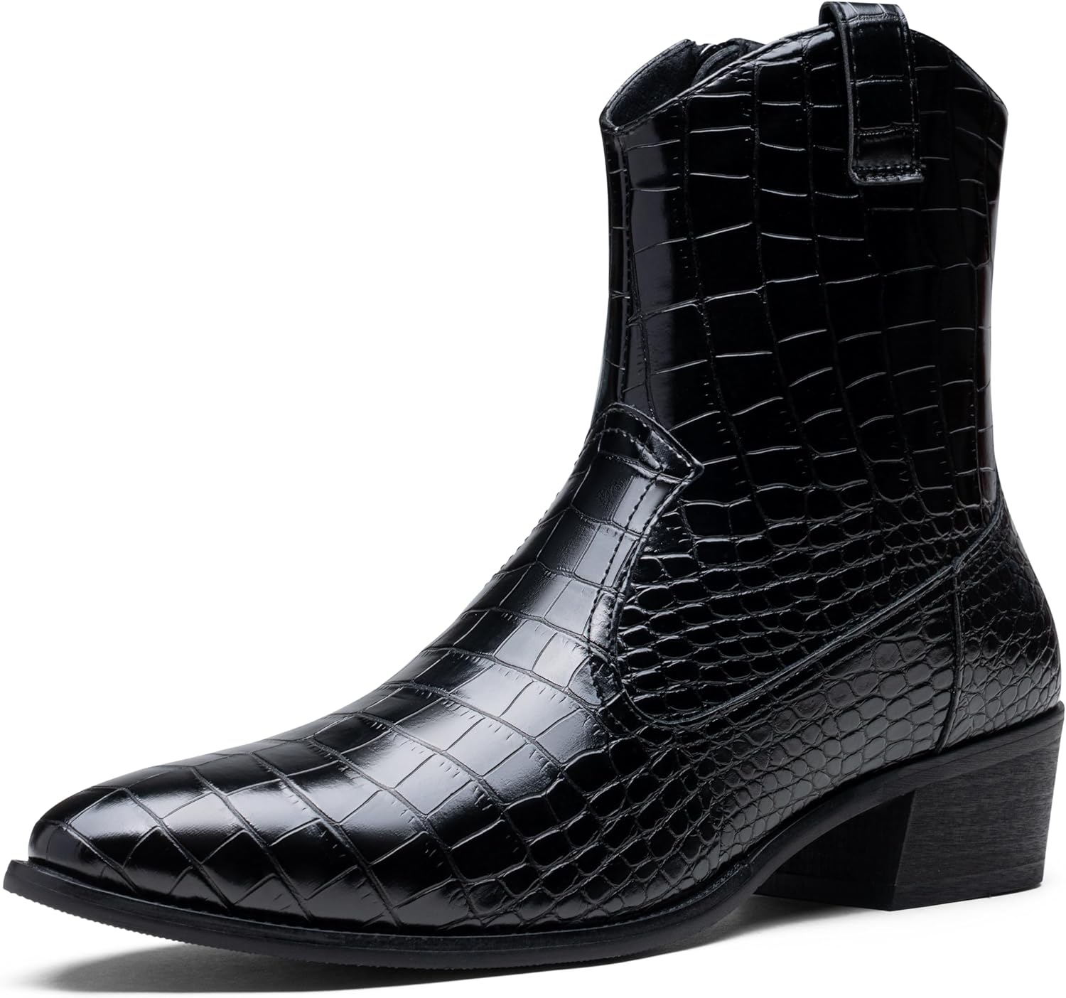 

Мужские ковбойские сапоги Jousen с тиснением под крокодила, мужские западные сапоги с боковой молнией и пряжкой, стильные короткие ретро-сапоги, черный