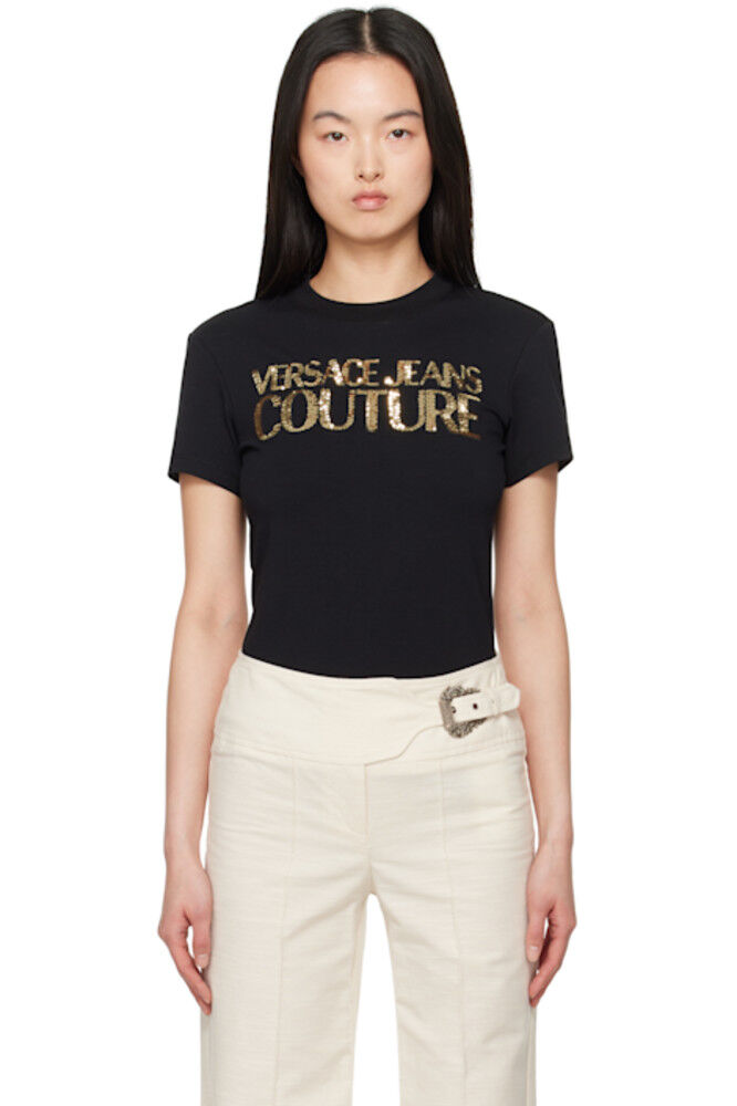 

Черная футболка с логотипом Institutional Crystal Versace Jeans Couture
