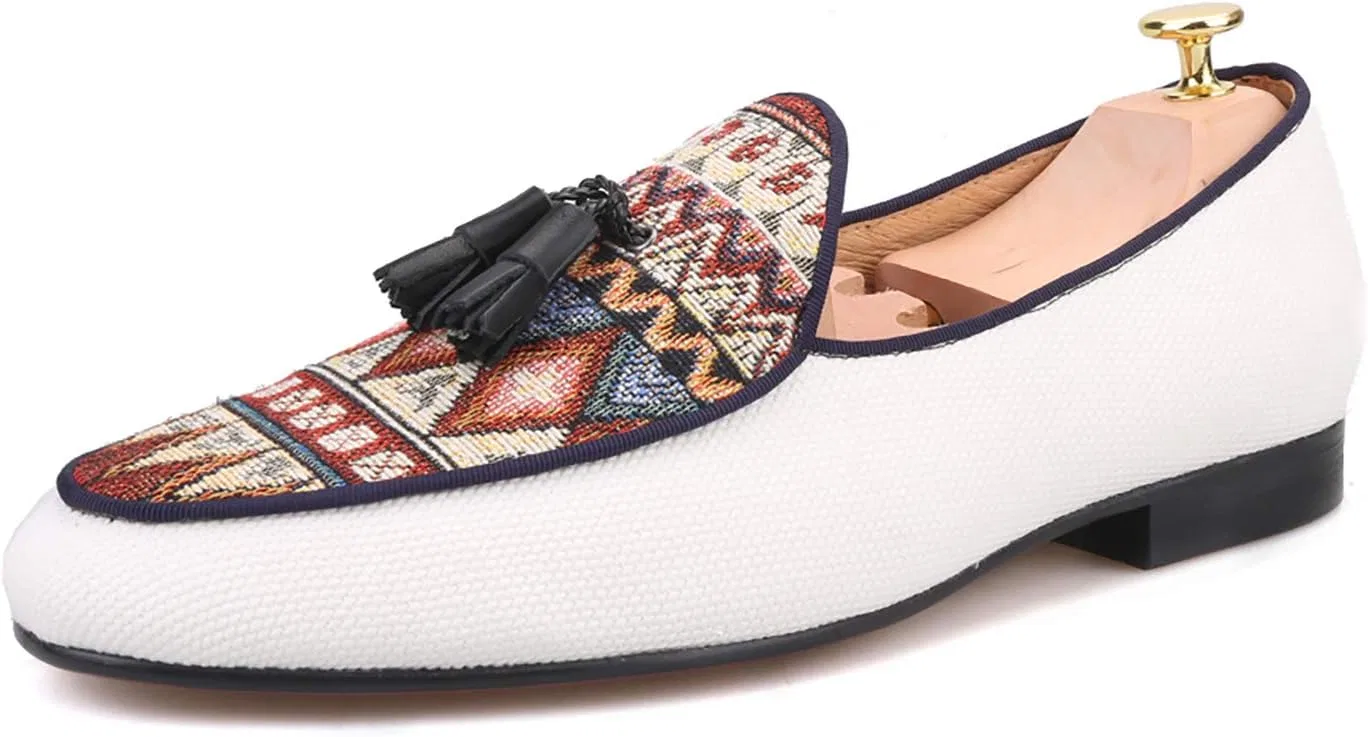 Мужские лоферы с кисточками, HI&HANN, Paisley Pattern, белый