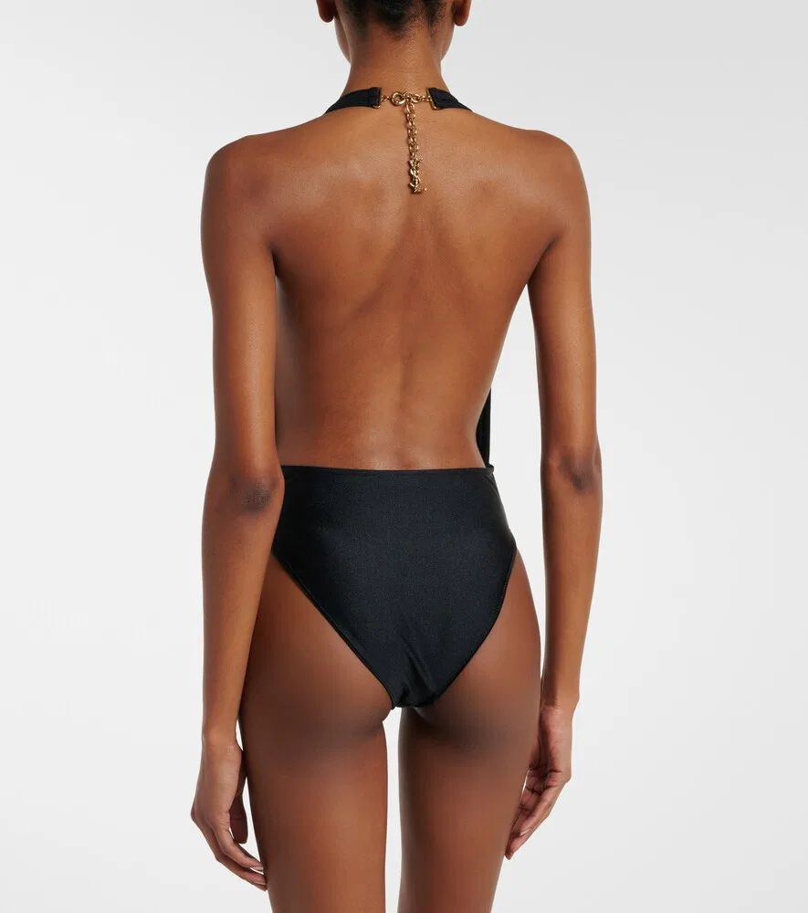 Купальник Кассандра с завязками на шее Saint Laurent, черный — фото 3
