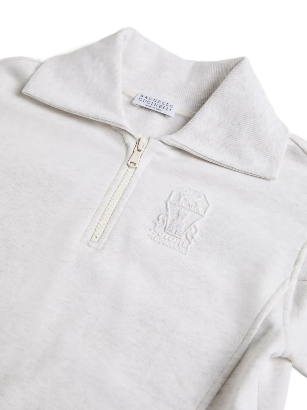 Толстовка с воротником на молнии и вышивкой Brunello Cucinelli Kids, серый — фото 3