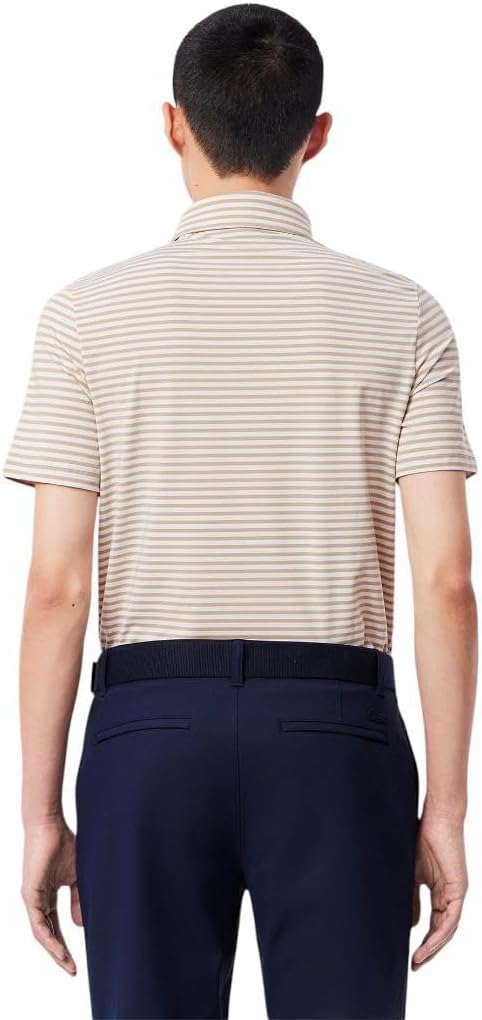 Поло Lacoste, мужское, спортивное для гольфа, Ochre/White Striped — фото 3