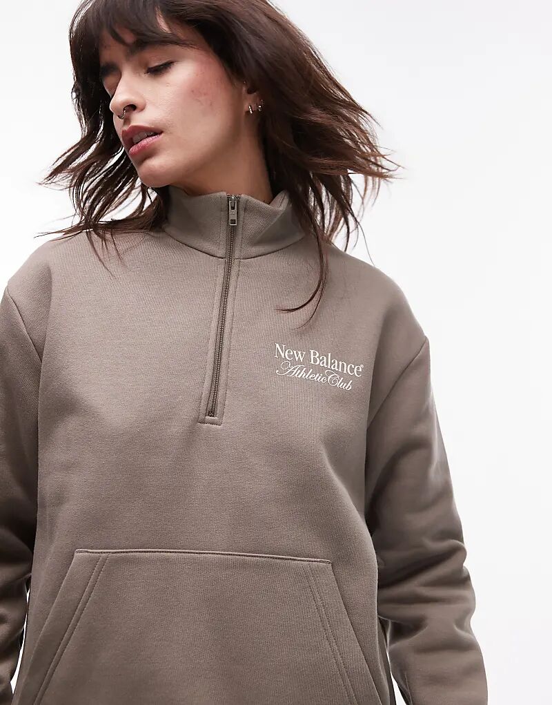 

Толстовка с капюшоном и полумолнией серого цвета New Balance