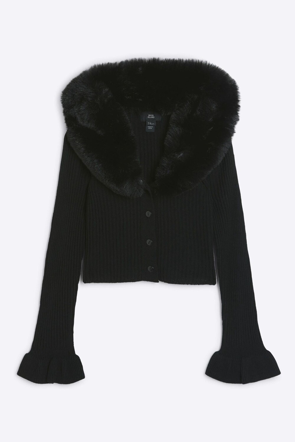 

Кардиган с воротником из искусственного меха для девочек River Island, черный