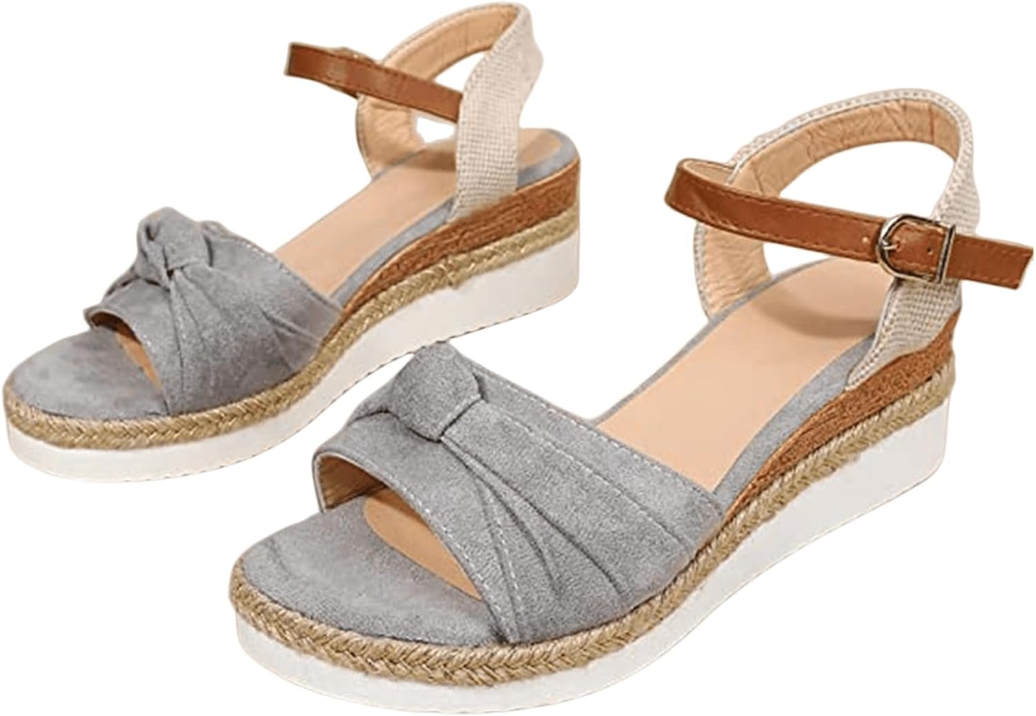

Женские ортопедические сандалии с клином для женщин Летние бобоны с открытым носком, ремешки на лодыжке, эспадрильские танкетки, удобные сандалии на платформе, бохо-туфли для ходьбы Generic, серый