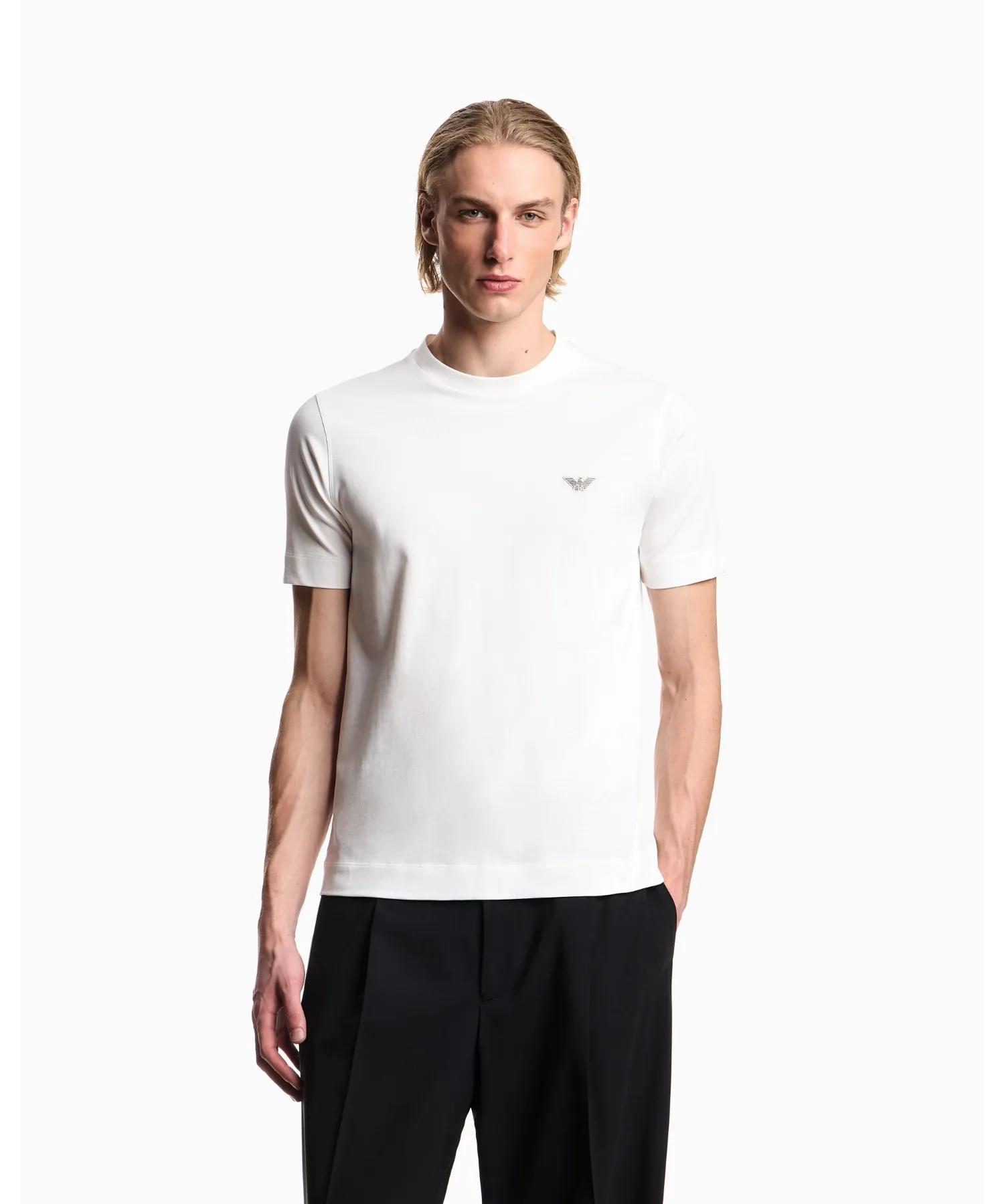 Мужская футболка EMPORIO ARMANI Slim Fit из плотного хлопка тёмно-синяя — фото 3