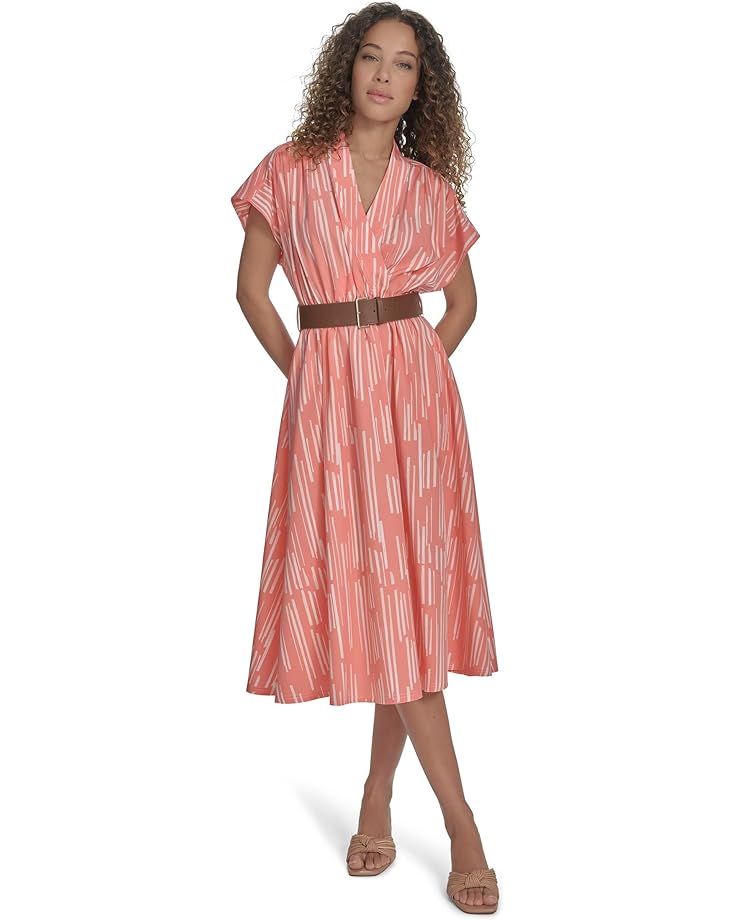 

Платье Calvin Klein Belted Striped Commuter Midi, цвет Tulip Multi