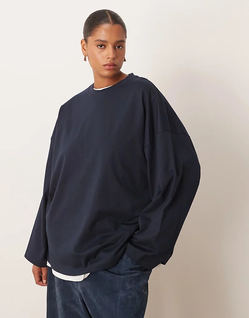 

Лонгслив свободного кроя ARRANGE Curve с длинными рукавами, темно-синего цвета