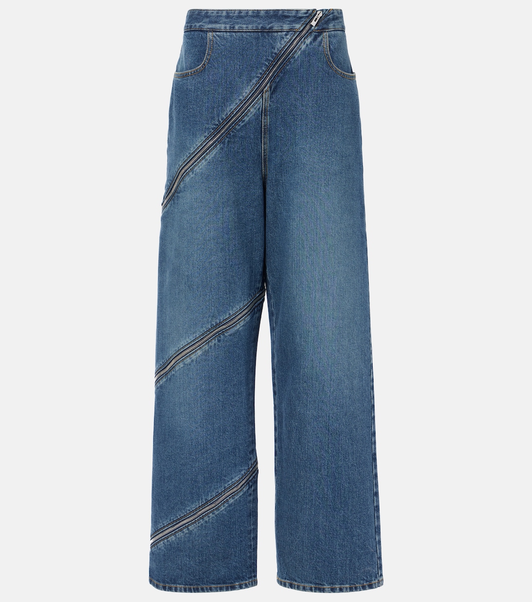 

Джинсы с широкими штанинами на молнии Alaïa, Bleu Vintage