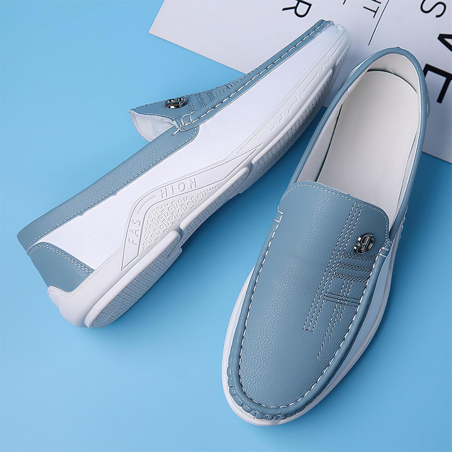 Мужские слипоны Exusiai Fashion с цветными блоками, дышащие, супер удобные, с противоскользящей и прочной резиновой подошвой, стильные для прогулок и делового повседневного использования, синий — фото 3