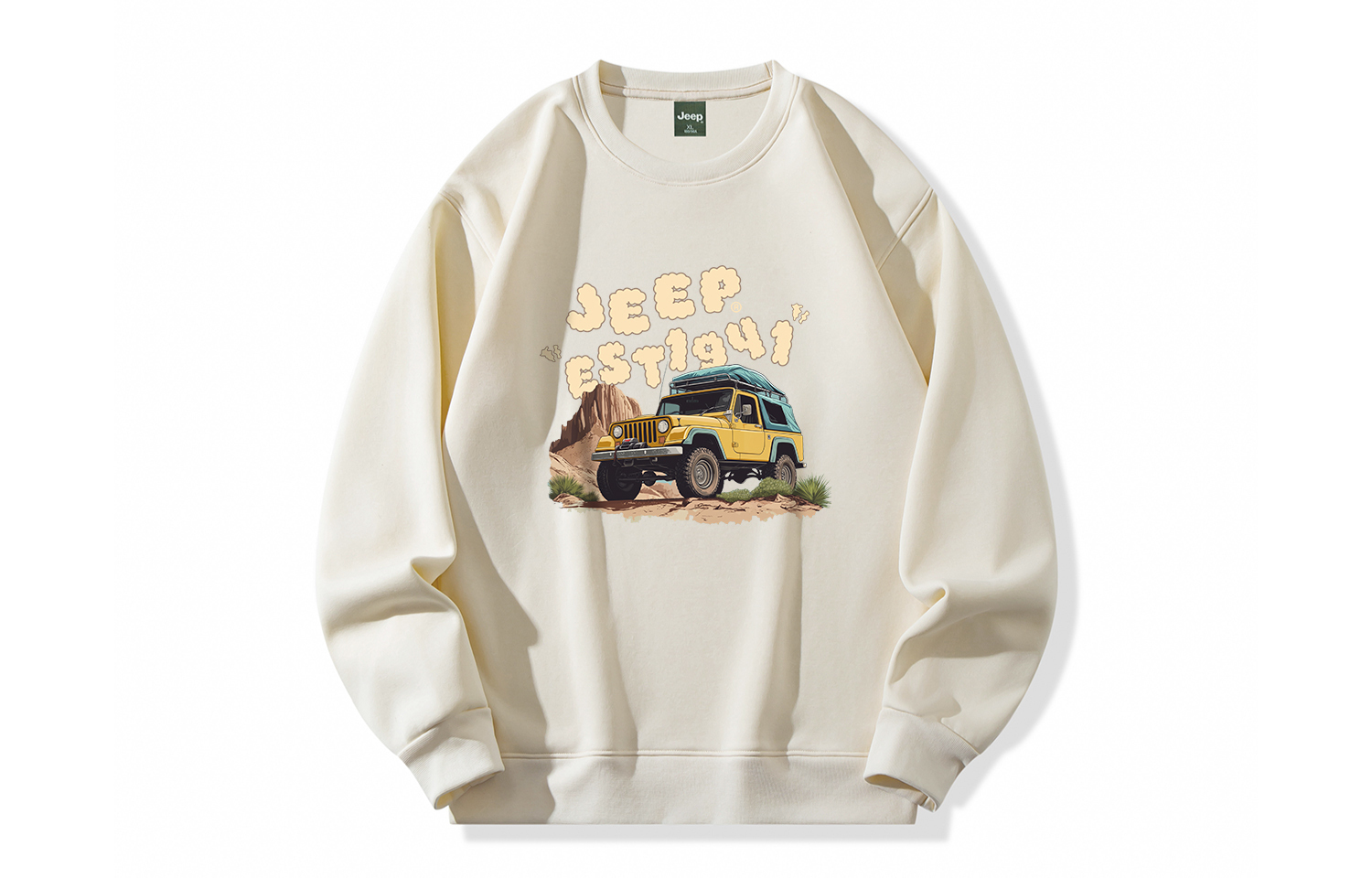 

Свитшот Unisex Crew Neck Moderate Regular Jeep, outdoor jeep art бежевый оранжевый