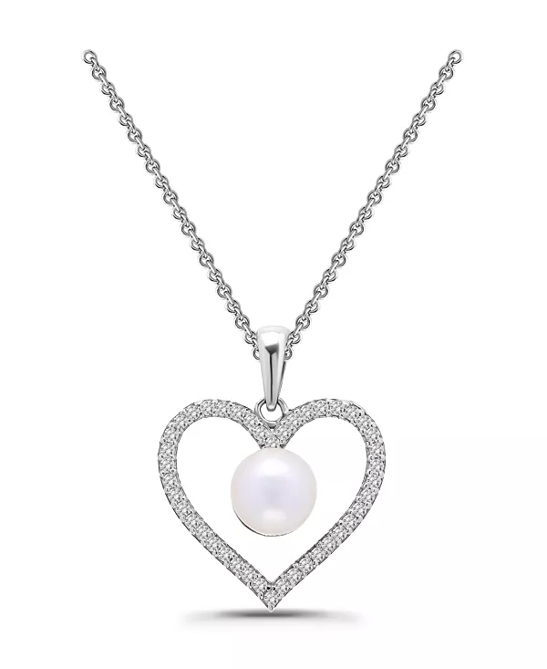 

Ожерелье с подвеской в форме сердца из пресноводного культивированного жемчуга и кубического циркония Macy'S, silver