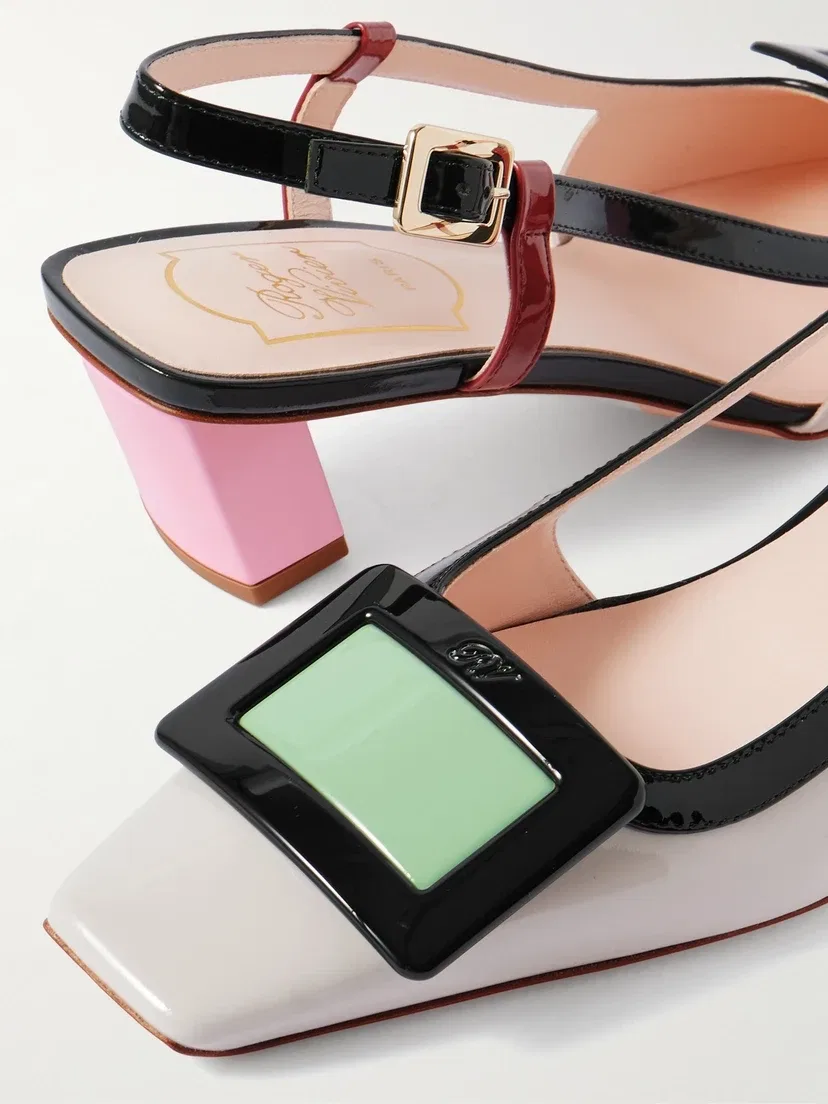 Belle Vivier 45 лаковые туфли-слингбэки с цветными блоками Roger Vivier, мультицвет — фото 4