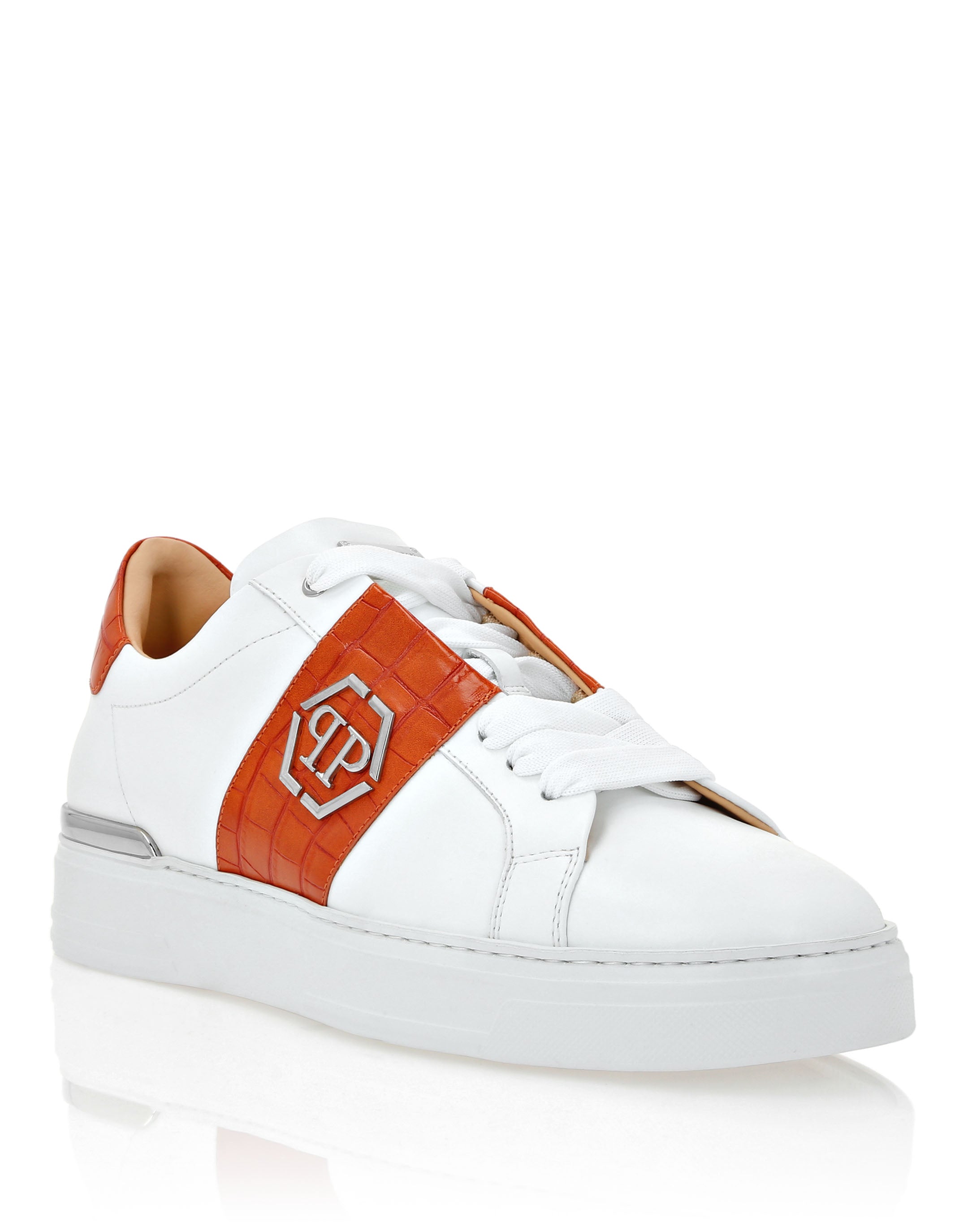 

Кожаные низкие кеды PHILIPP PLEIN, белый/оранжевый