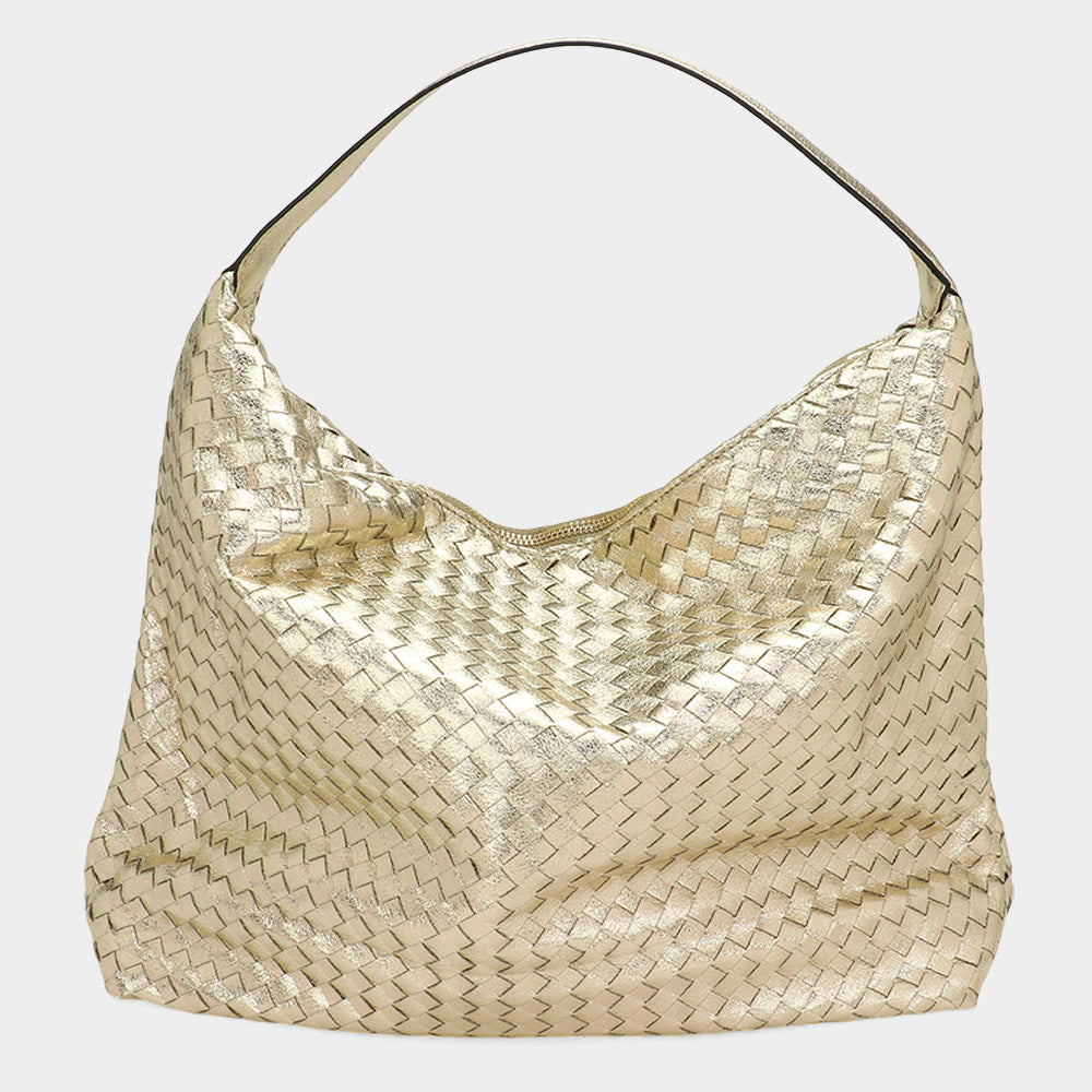 

Блестящая искусственная кожа плетеная сумка через плечо FASHNZFAB, золотой
