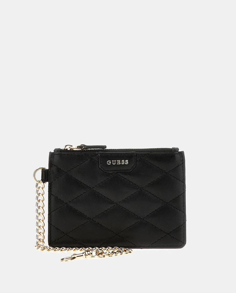 

Женский кожаный держатель для карт на молнии Guess, чёрный
