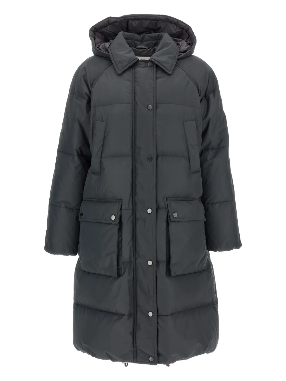 

Стеганое пуховое пальто с капюшоном Brunello Cucinelli, серый