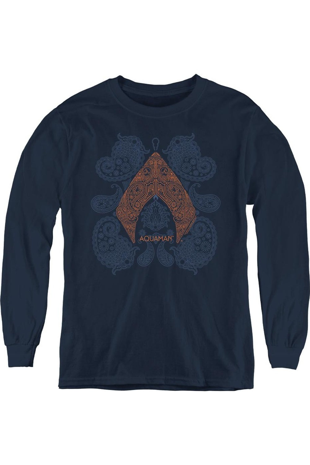 

Футболка с длинным рукавом для детей Aquaman в стиле пейсли Gildan, темно-синий
