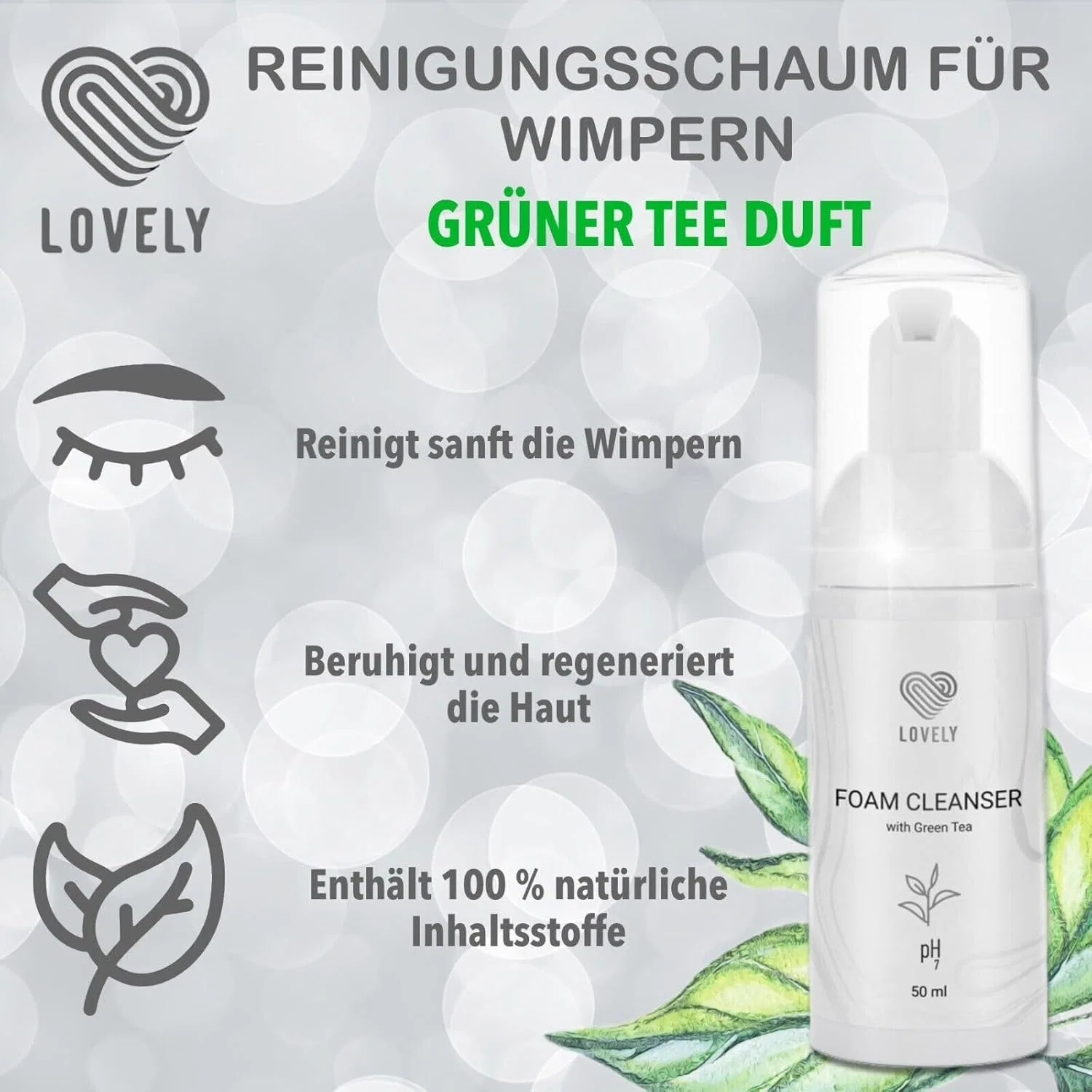 Шампунь для наращенных ресниц с ароматом зеленого чая LOVELY, 50 мл P-Beauty Cosmetic Accessories, Green Tea — фото 2