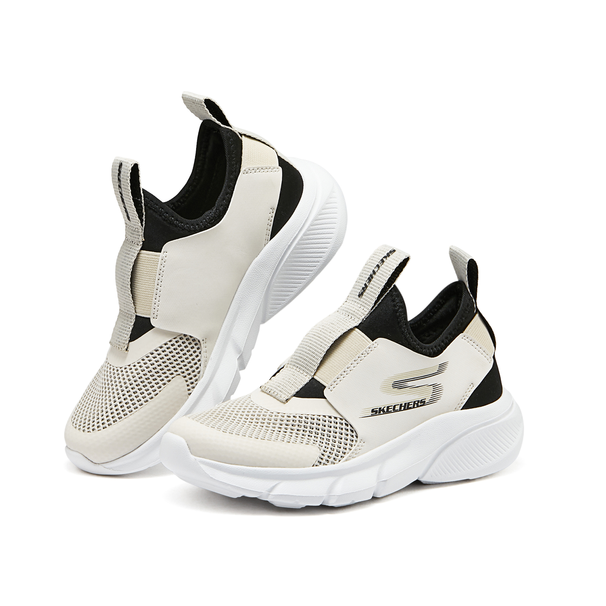 Skechers Kids Детские кроссовки с низким верхом, нескользящие, устойчивые к истиранию, отводящие влагу, черно-бежевого цвета — фото 3