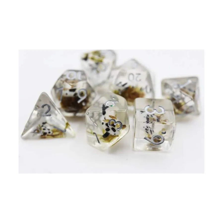 

Набор Poly — черная рыба кои с серебром (7), Dice Sets - Resin/Acrylic - Black, Grey, White, & Metallics (Foam Brain Games)