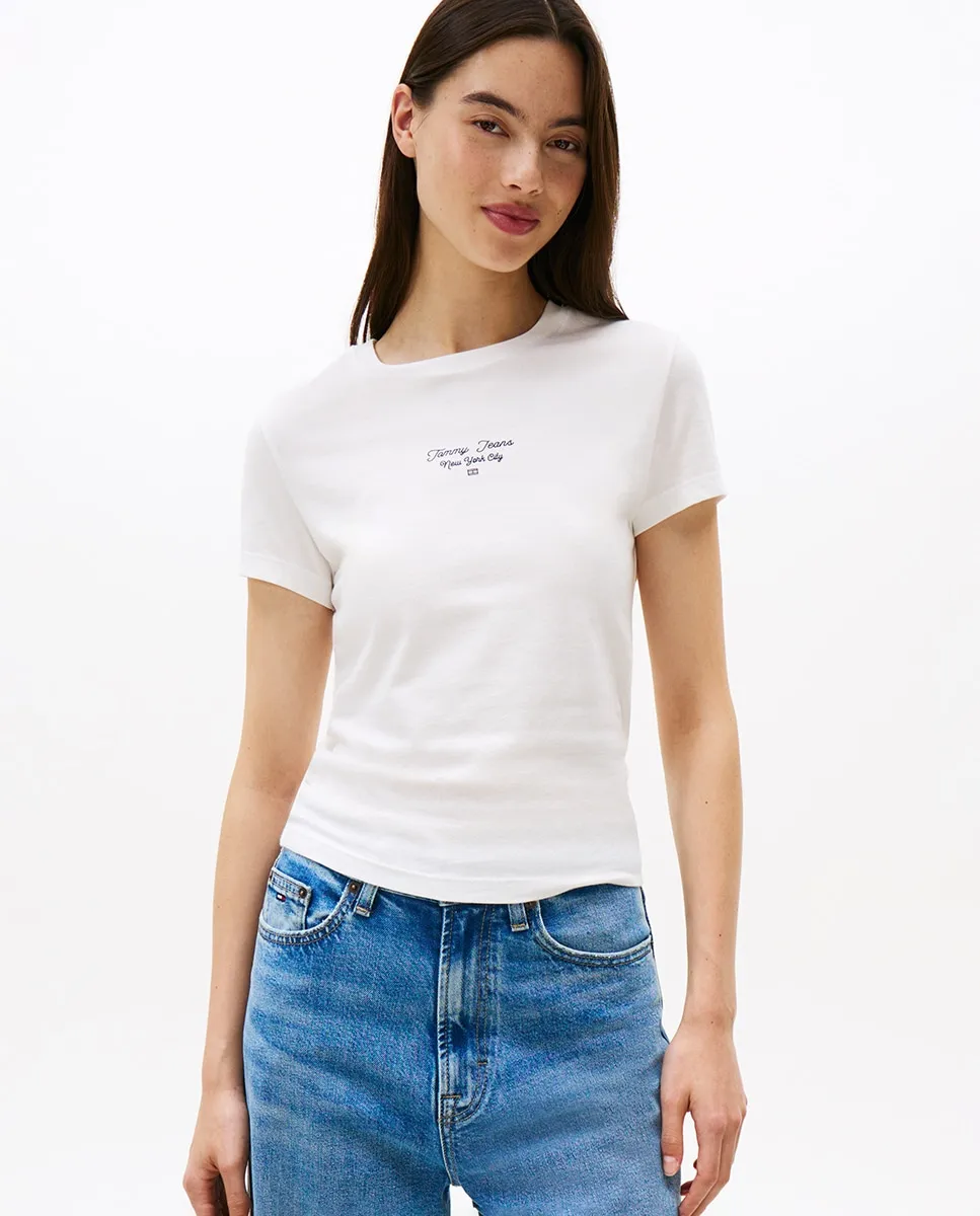 

Женская облегающая футболка с принтом логотипа Tommy Jeans, светло-бежевый