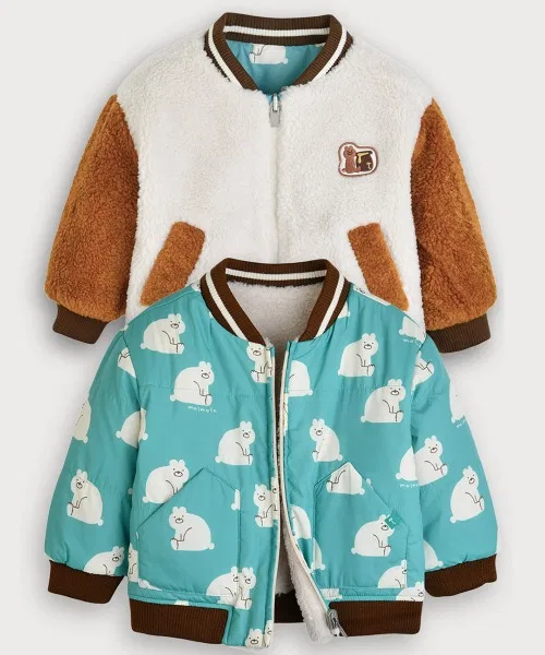 Детская куртка-бомбер reversible big bear padded moimoln, сине-зеленый — фото 2
