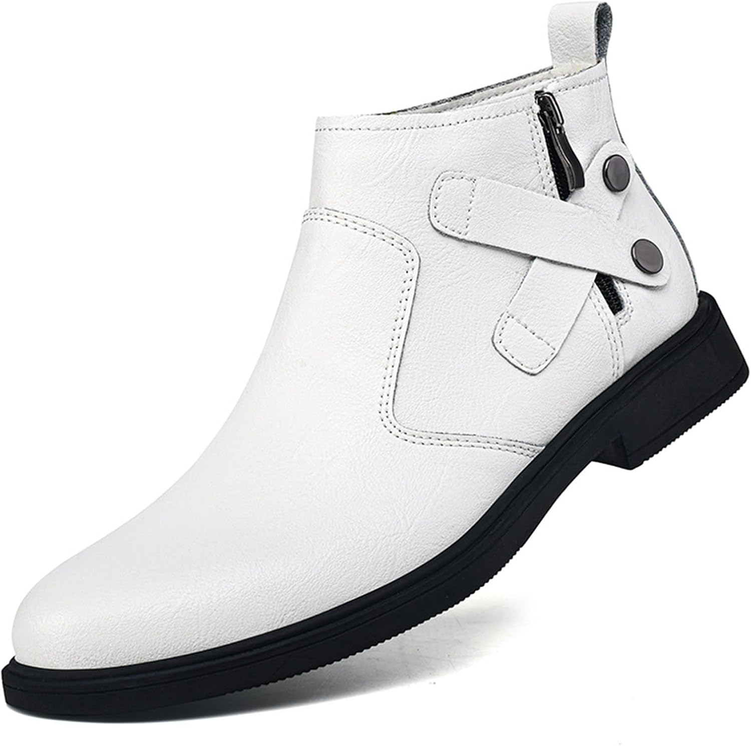 

Мужские остроносые челси из натуральной кожи с боковой молнией, зимние с дополнительным бархатным утеплением, массивным каблуком, нескользящие, классические челси-ботинки, подходят для вождения и работы Nvbuke, белый