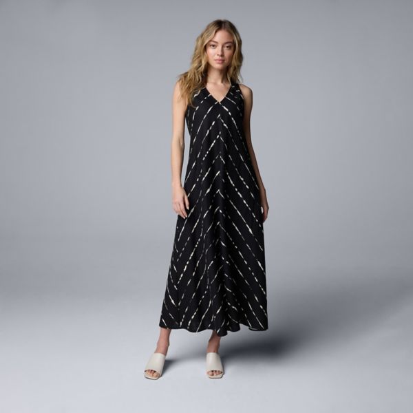 

Женское платье макси с V-образным вырезом Simply Vera Vera Wang, цвет black dye stipe